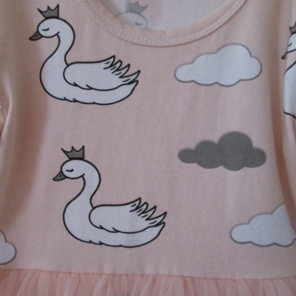 SHEIN Girls Pink Leotard Mesh Tutu White Geese Gray Clouds Print Size 90… - Picture 4 of 9